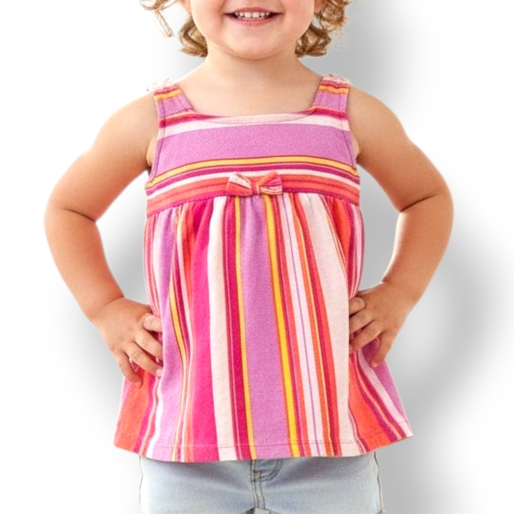 Wonderkids Pink and Orange Striped Tank Top‎